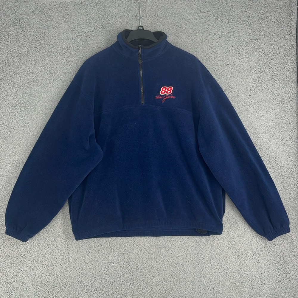 Dale Jarrett blue quarter zip long sleeve fleece jacket men’s Large embroidered